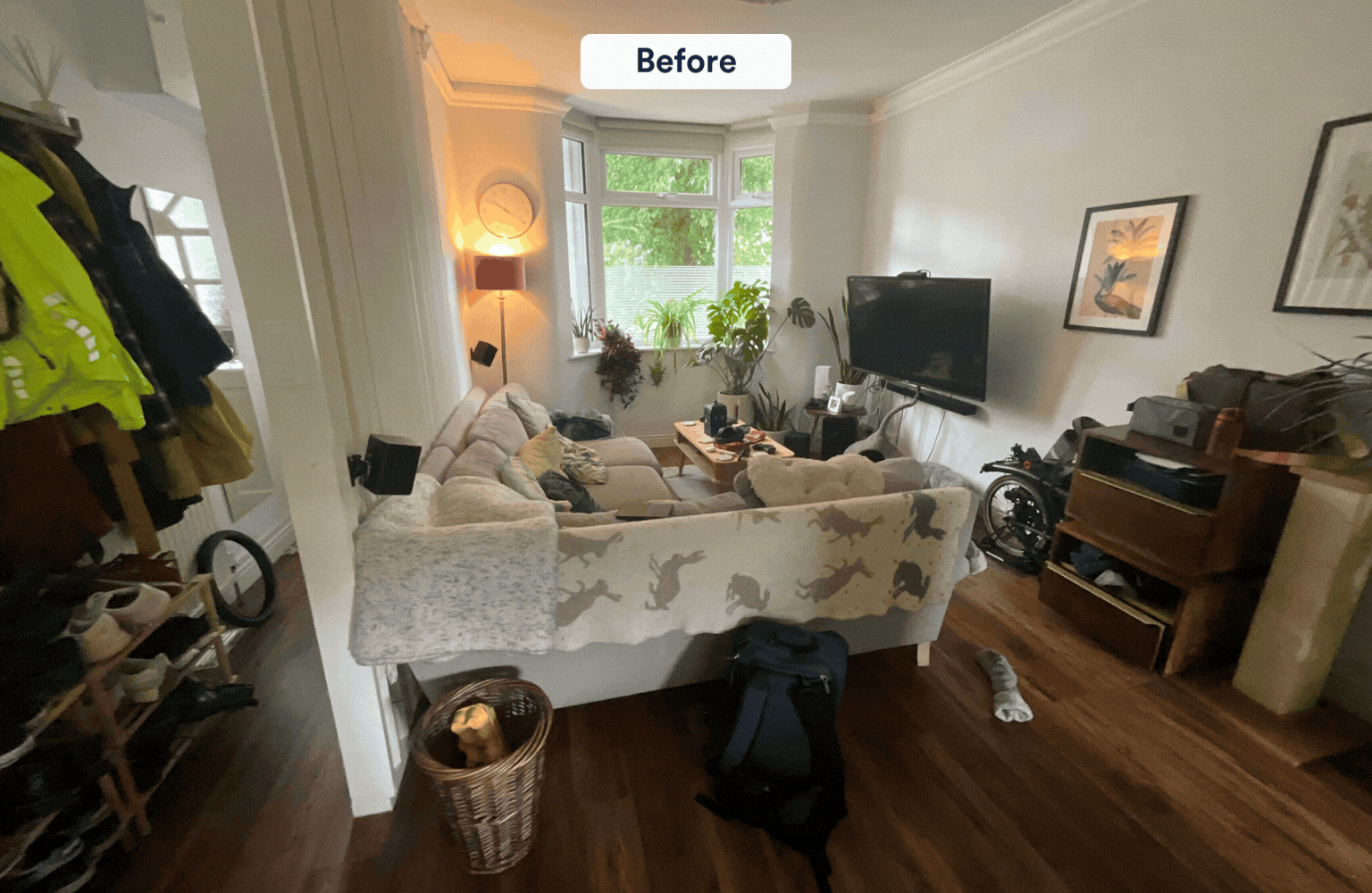 earthy, mid century living room