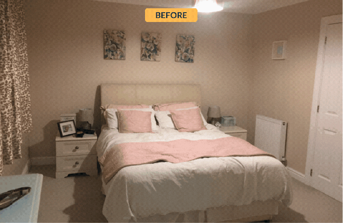 Sophisticated blue and pink bedroom
