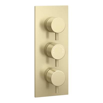 Arezzo Brushed Brass Round Thermostatic Shower Pack with Wall Mounted Head + Handset