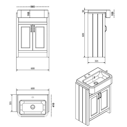Chatsworth Traditional Green Semi-Recessed Vanity - 600mm Wide