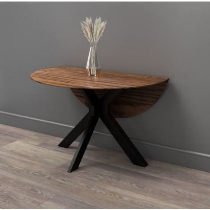 Small Walnut Drop Leaf Space Saving Round Dining Table - Seats 2-4 - Carson