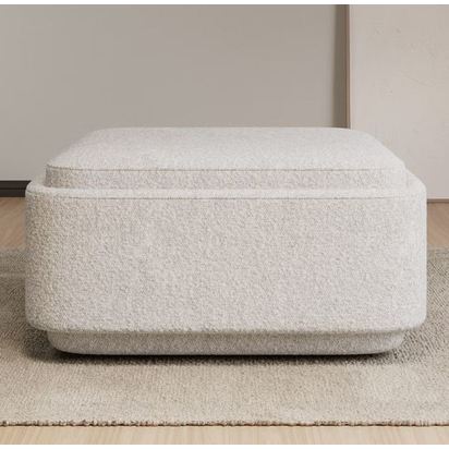 Large Cream Boucle Footstool with Storage - Elvi