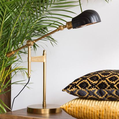 Dutchbone Lily Desk Lamp Black Matt Steel Brass Finish Iron