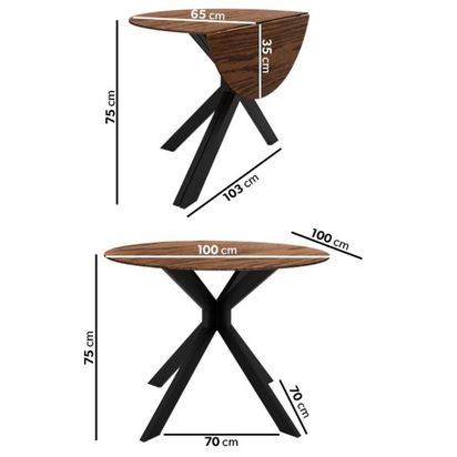 Small Walnut Drop Leaf Space Saving Round Dining Table - Seats 2-4 - Carson