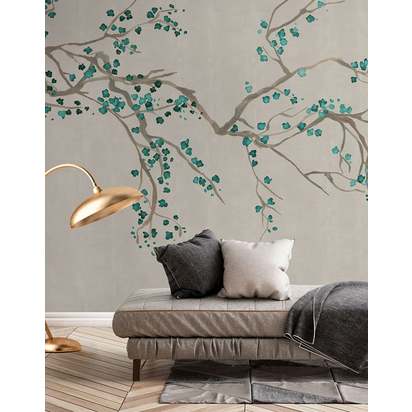 Fe14302 cream green cherry blossom wall mural hero image 1 %281%29