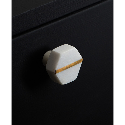 RAPHAEL HEXAGONAL MARBLE KNOB - White marble