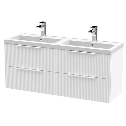 VICTORIAN PLUMBING - Venice Fluted 1205mm White Vanity Unit - Wall Hung 4 Drawer Double Basin - £499.99