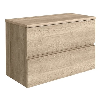 Venice Linea 800mm Rustic Oak Vanity - Wall Hung 2 Drawer Unit with Worktop