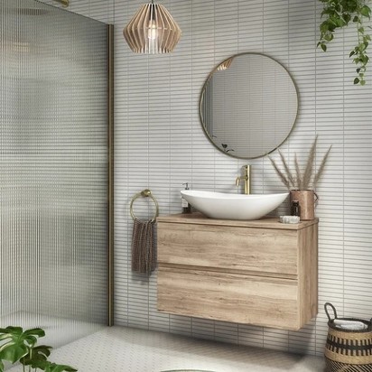 Venice Linea 800mm Rustic Oak Vanity - Wall Hung 2 Drawer Unit with Worktop