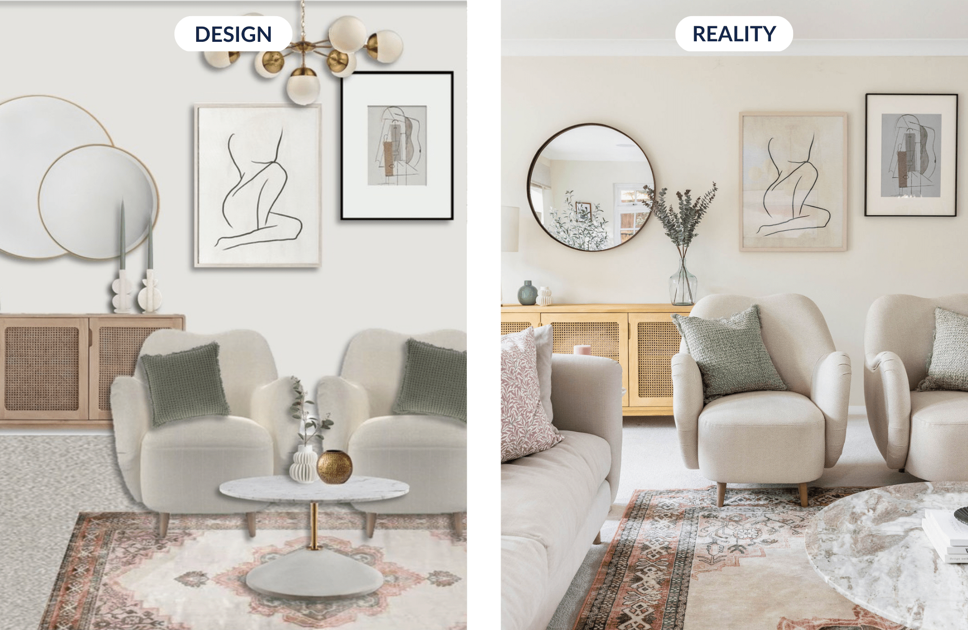 Neutral cottage-core living room