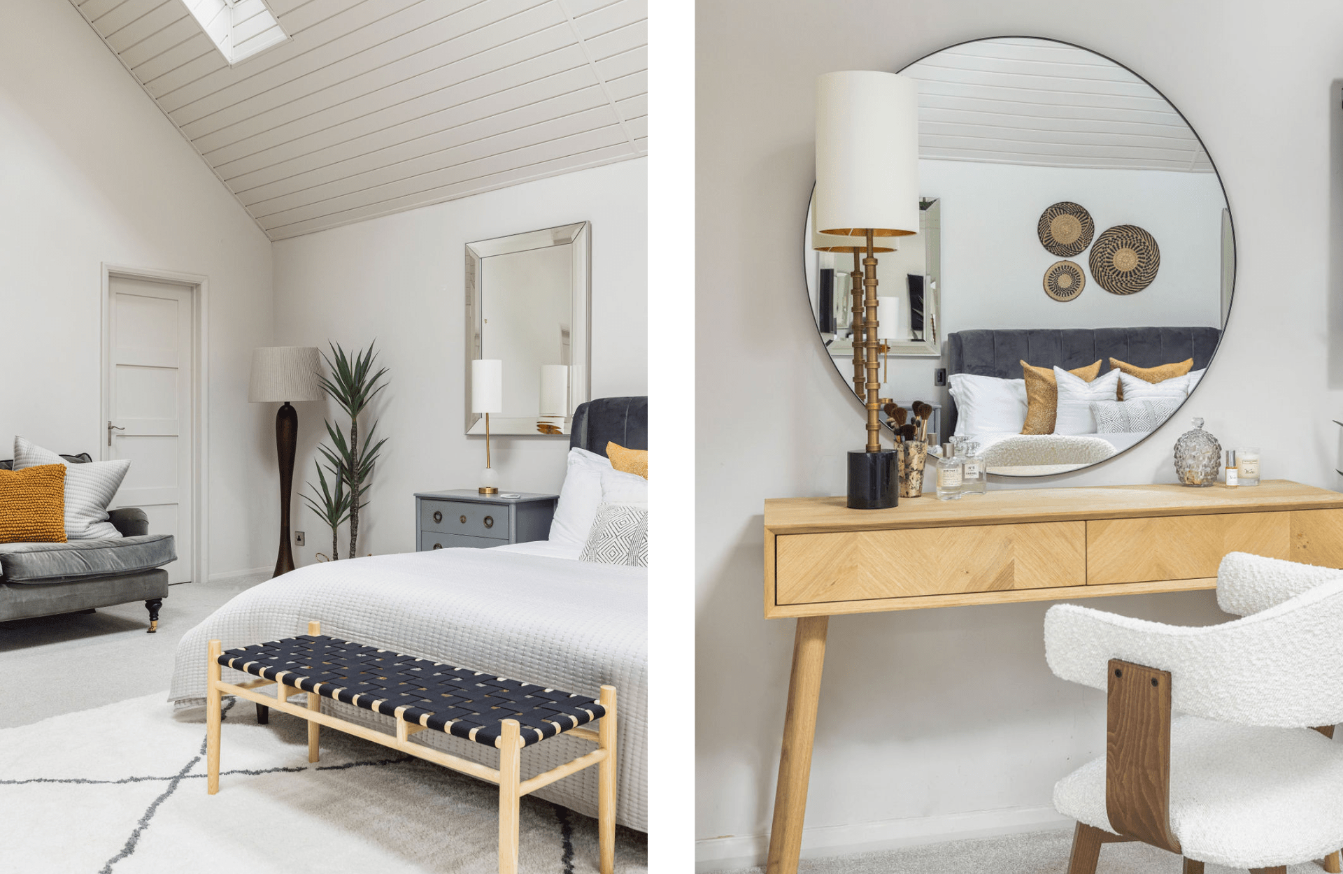 Large grey and mustard bedroom