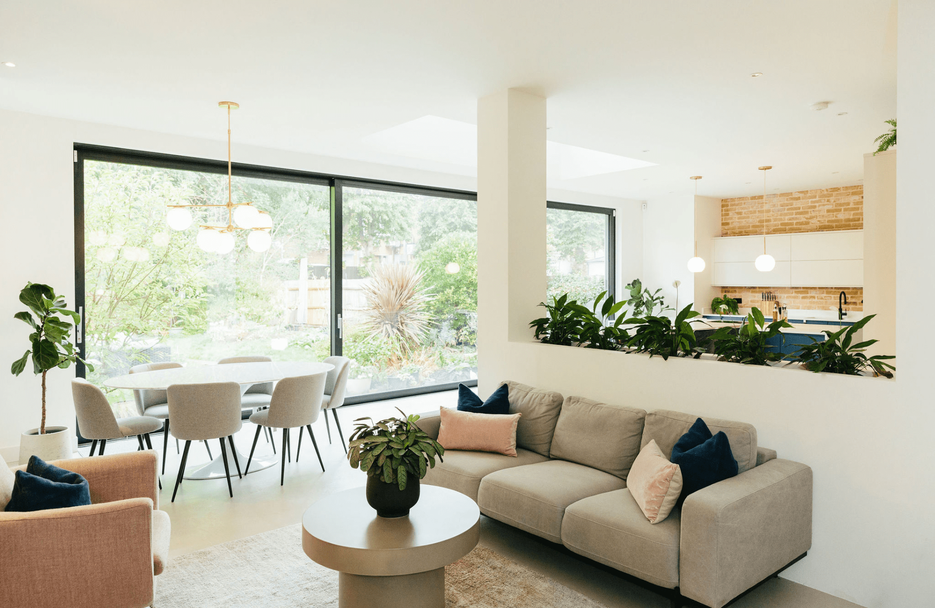 Living room with potted plants