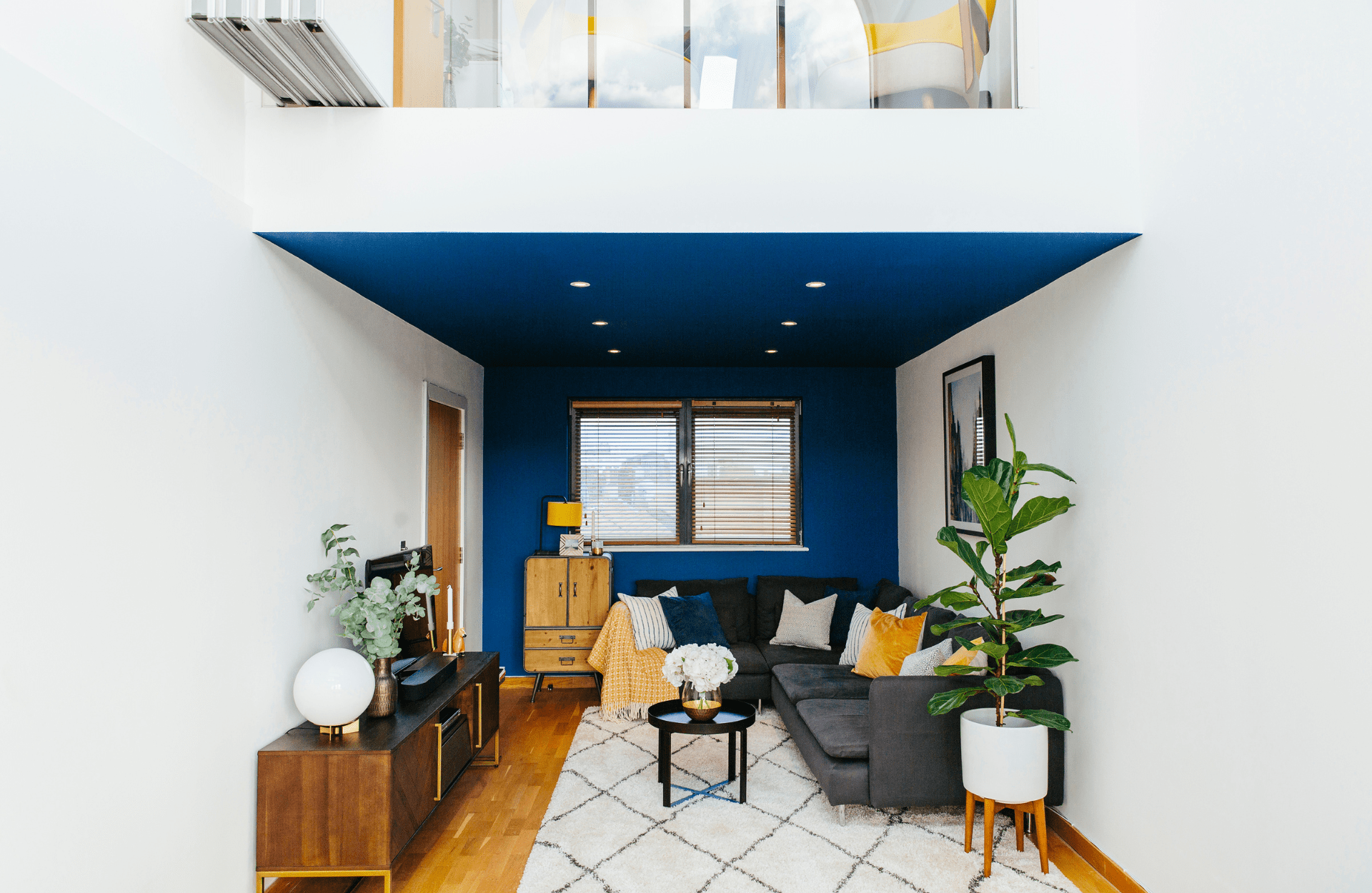 Blue and yellow living room