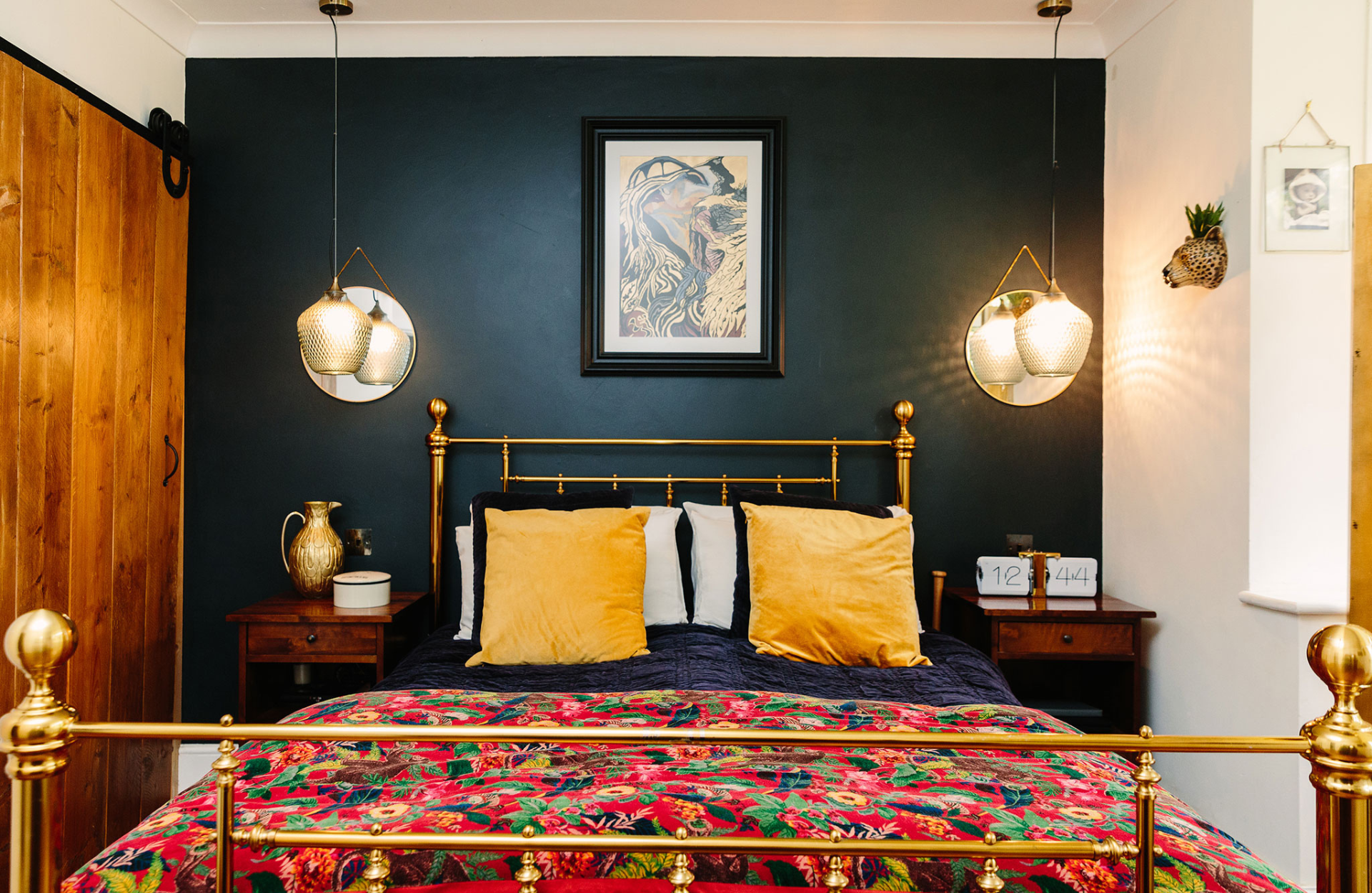 Bed with hanging lights