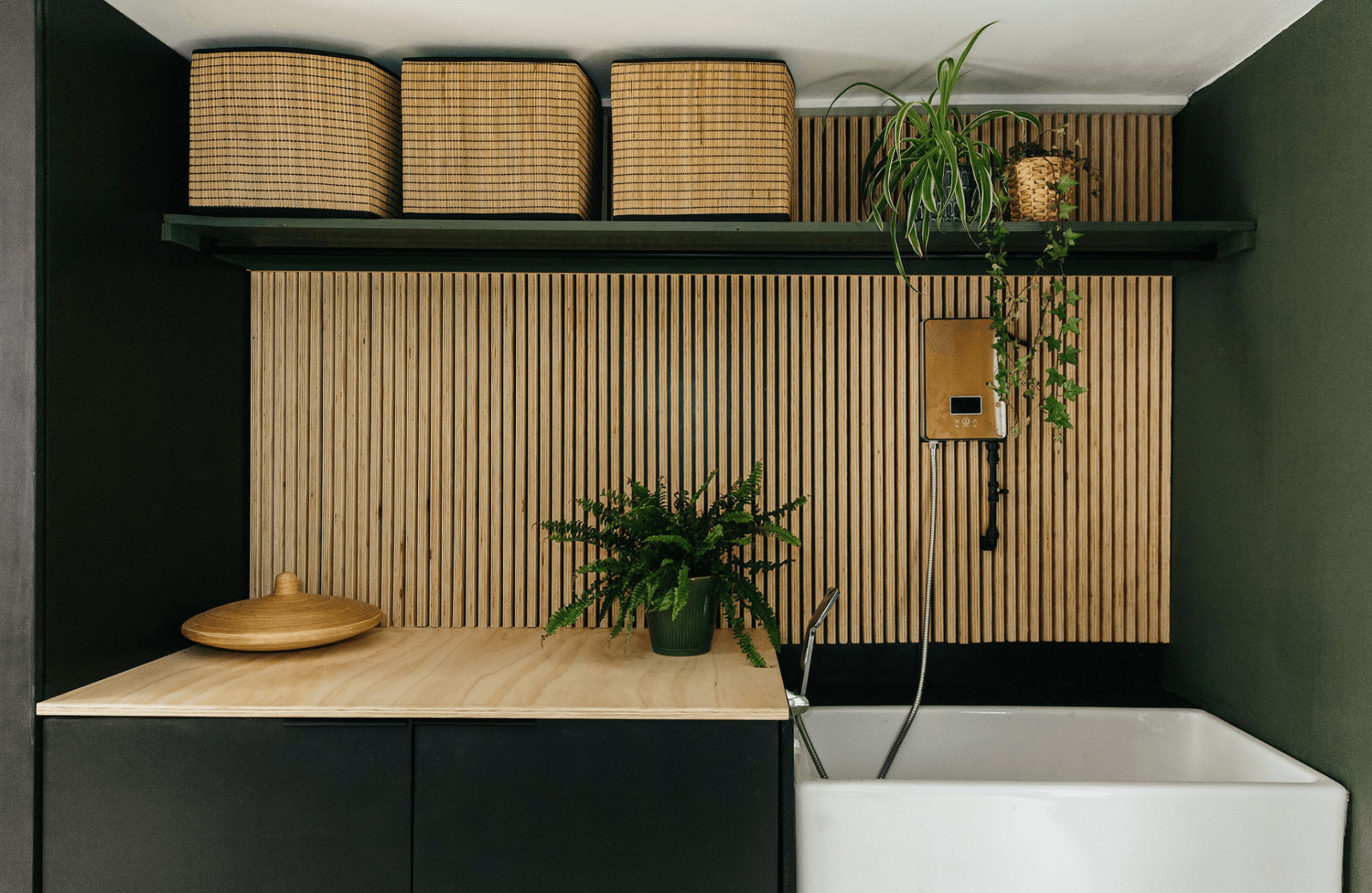 Utility room with high shelves 
